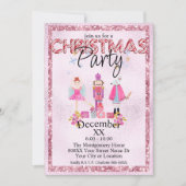 Invitation Nutcracker Noël Aquarelle Parties scintillant rose (Devant)