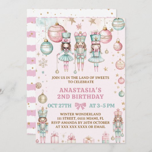 Invitation Nutcracker Noël Rose Girl 2e anniversaire (Devant / Derrière)