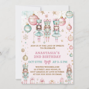 Invitation Nutcracker Noël Rose Girl 2e anniversaire