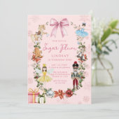 Invitation Nutcracker Pink Bow Noël Fille 1er anniversaire (Debout devant)