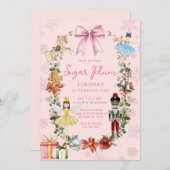 Invitation Nutcracker Pink Bow Noël Fille 1er anniversaire (Devant / Derrière)