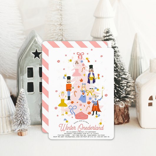 Invitation Nutcracker Pink Christmas Tree 1er anniversaire