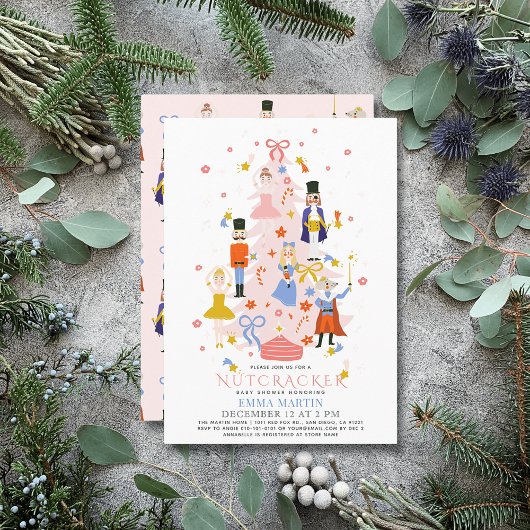 Invitation Nutcracker Pink Christmas Tree Baby shower