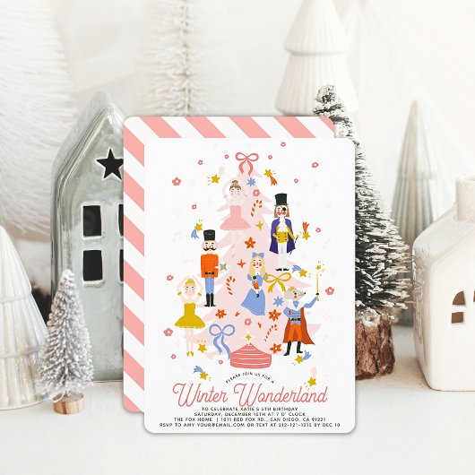 Invitation Nutcracker Pink Christmas Tree Girl Anniversaire