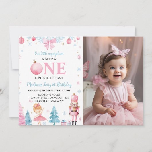 Invitation Nutcracker Pink Fairy Anniversaire Photo Invitatio (Devant)