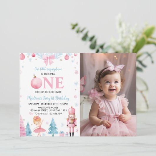 Invitation Nutcracker Pink Fairy Anniversaire Photo Invitatio (Debout devant)
