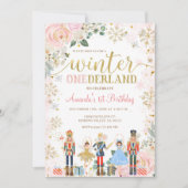 Invitation Nutcracker Pink Snowflakes Onederland Anniversaire (Devant)