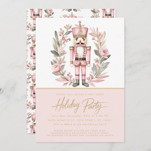 Invitation Nutcracker Pink Wath Fête de Noël (Devant / Derrière)