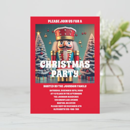 Invitation Nutcracker Red Christmas Party (Debout devant)