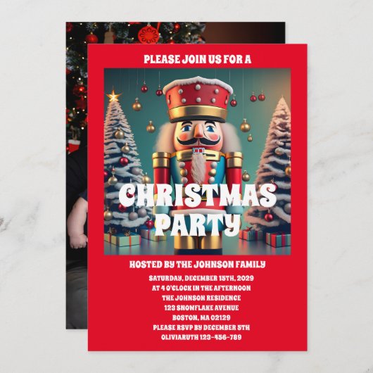 Invitation Nutcracker Red Christmas Party (Devant / Derrière)