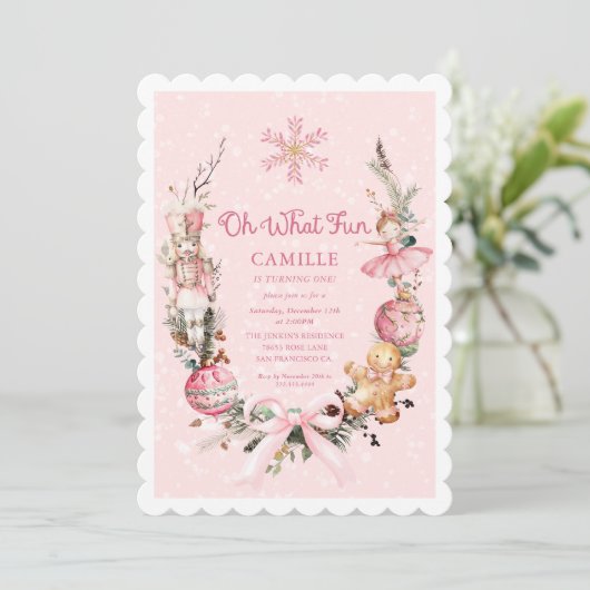 Invitation Nutcracker rose fille 1er anniversaire (Debout devant)