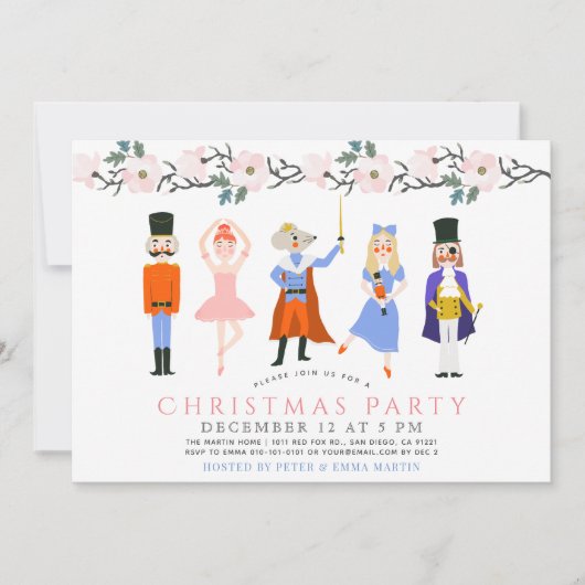 Invitation Nutcracker Rose Floral Noël Fête (Devant)