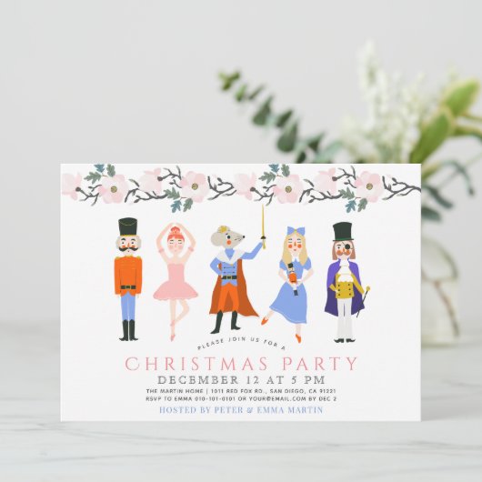 Invitation Nutcracker Rose Floral Noël Fête (Debout devant)