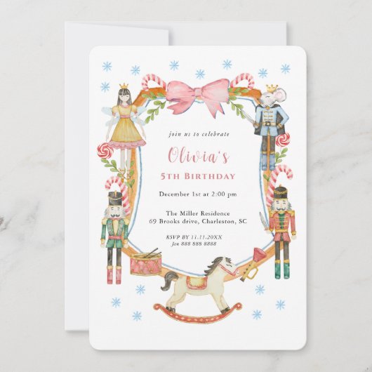 Invitation Nutcracker rose mignon Noël Fille Anniversaire (Devant)