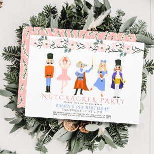 Invitation Nutcracker rose Noël Floral 1er anniversaire