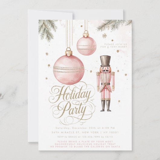 Invitation Nutcracker rose or ornements de vacances (Devant)
