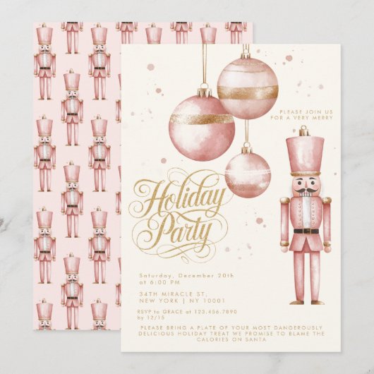 Invitation Nutcracker rose or ornements de vacances (Devant / Derrière)