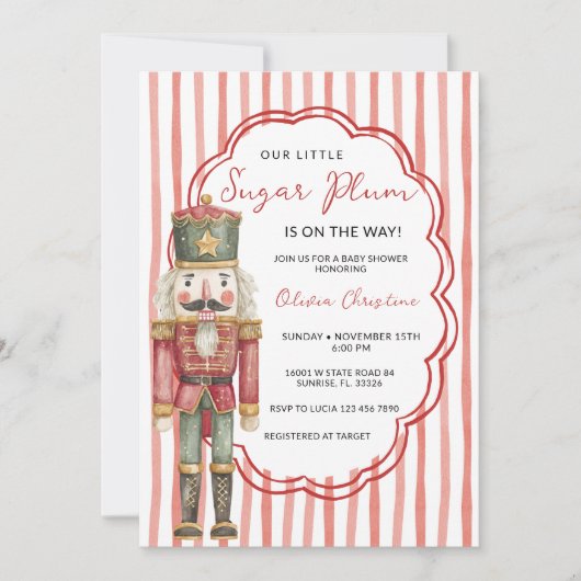 Invitation Nutcracker Stripes Winter Ballet Baby Shower (Devant)