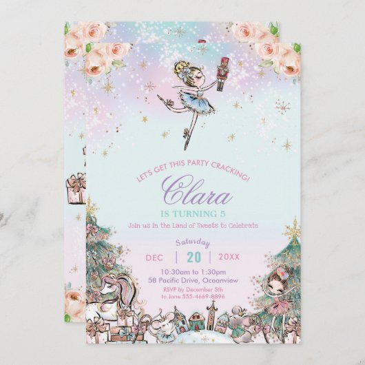 Invitation Nutcracker Sugar Plum Fée Noël Anniversaire (Devant / Derrière)