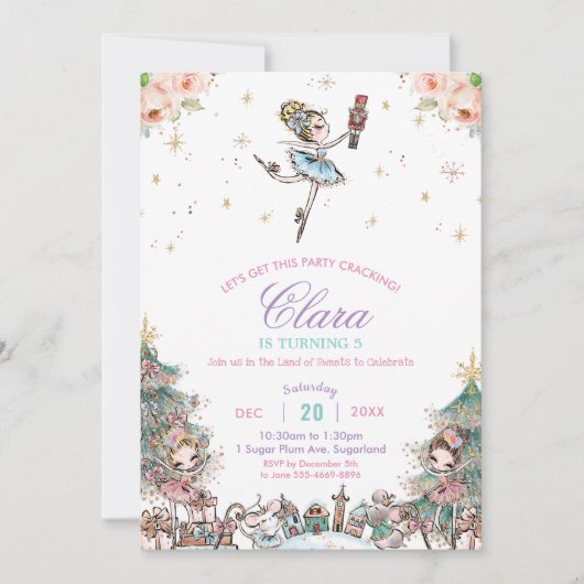 Invitation Nutcracker Sugar Plum Fée Noël Anniversaire (Devant)