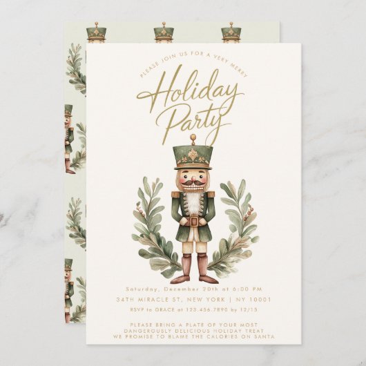 Invitation Nutcracker Vert Élégant Noël Fête de Noël (Devant / Derrière)