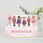 Invitation Nutcracker Winter Blush Gold Floral Anniversaire (Debout devant)