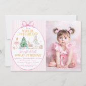 Invitation Nutcracker Winter Onederland Pink Birthday Photo (Devant)