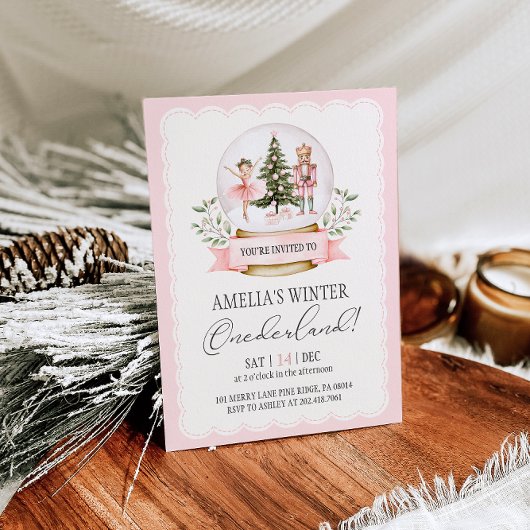 Invitation Nutcracker Winter Onederland Rose 1er anniversaire