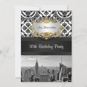 Invitation NY City Skyline BW 431 Damask Anniversaire Fête V