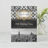 Invitation NY City Skyline BW 431 Damask Birthday Party V (Debout devant)