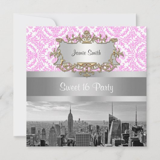 Invitation NY City Skyline BW D4P Rose White Damas (Devant)
