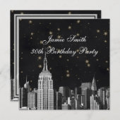 Invitation NYC ESB Skyline Etched Black Starry Birthday Pty (Devant / Derrière)