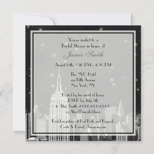 Invitation NYC ESB Skyline Etched Black Starry Bridal Show (Dos)
