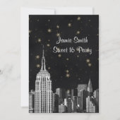 Invitation NYC ESB Skyline Etched Black Starry Sweet 16 V (Devant)
