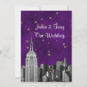 Invitation NYC ESB Skyline Etted Purple Starry Mariage (Devant)