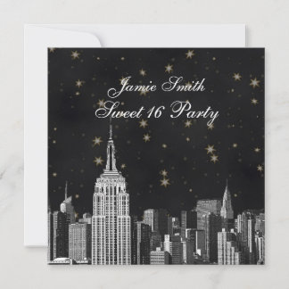 Invitation NYC ESB Skyline Gravé Étoile Noire Douce 16