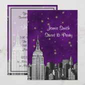 Invitation NYC ESB Skyline Gravé Étoile Violette Douce 16 V (Devant / Derrière)