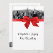 Invitation NYC Etched Fisheye Skyline BW Mariage rouge (Devant / Derrière)