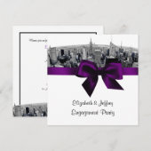Invitation NYC Etched Fisheye Skyline BW Purple Fiançailles S (Devant / Derrière)