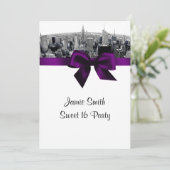 Invitation NYC Etched Fisheye Skyline BW Purple Sweet 16 (Debout devant)