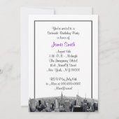 Invitation NYC Etched Fisheye Skyline BW Purple Sweet 16 (Dos)