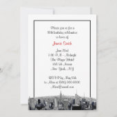 Invitation NYC Etched Fisheye Skyline BW Red Anniversaire (Dos)