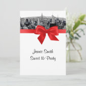 Invitation NYC Etched Fisheye Skyline BW Red Sweet 16 (Debout devant)