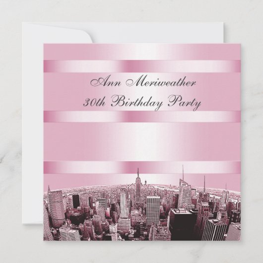 Invitation NYC Etched Skyline 2 Rose Black Anniversaire (Devant)