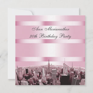 Invitation NYC Etched Skyline 2 Rose Black Anniversaire