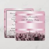 Invitation NYC Etched Skyline 2 Rose Black Anniversaire (Devant / Derrière)