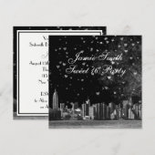 Invitation NYC Etched Skyline Black BG White Heart Sweet 16 (Devant / Derrière)