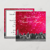Invitation NYC Etched Skyline Hot rose rouge Coeur doux 16 (Devant / Derrière)