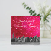 Invitation NYC Etched Skyline Hot rose rouge Coeur doux 16 (Debout devant)