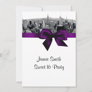 Invitation NYC Gravé Fisheye Skyline NB Violet Douze Ans